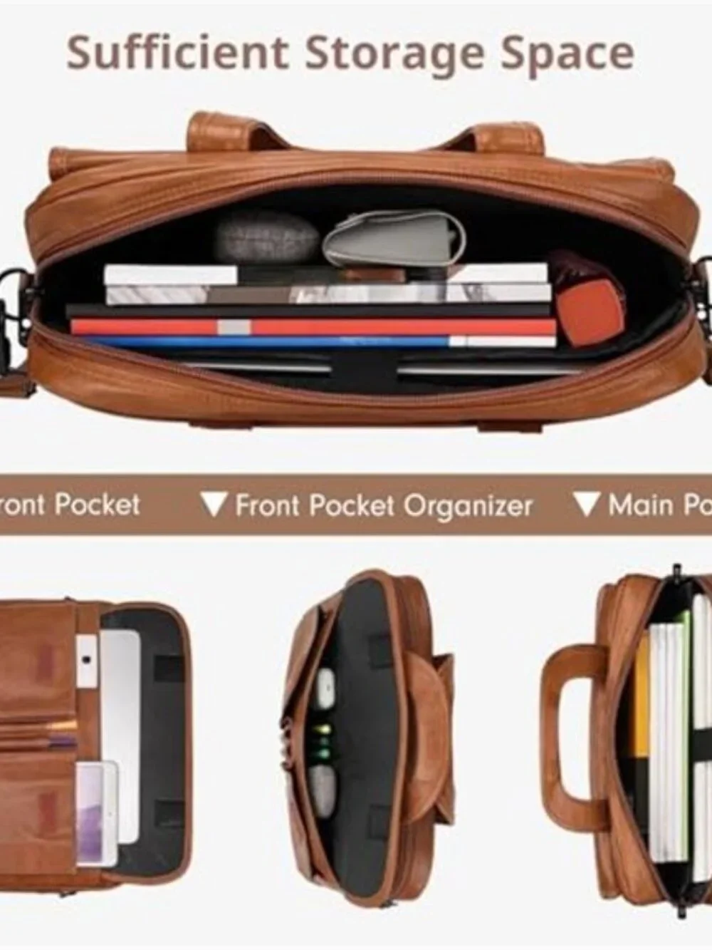 Leather Laptop Bag for Men Women, Premium Laptop Briefcase